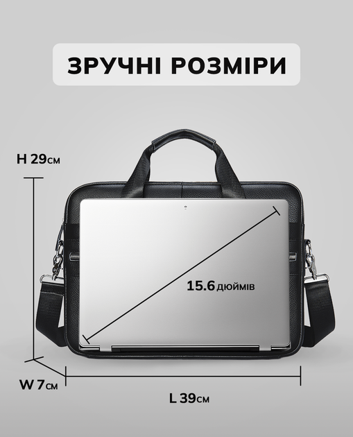 Мужская сумка для ноутбука и документов 39x28×8, портфель для офисной работы, черный - Фото 4 Мужская сумка для ноутбука и документов 39x28×8, портфель для офисной работы, черный - изображение 4