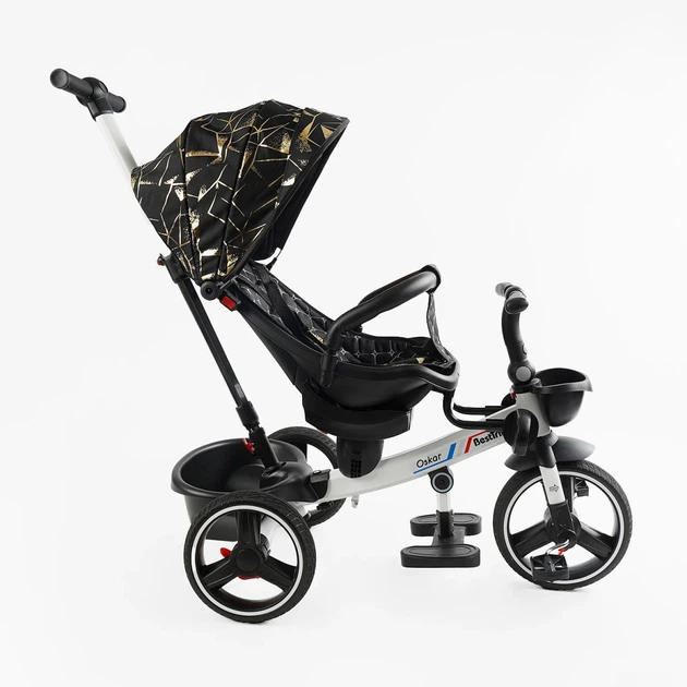 Велосипед-коляска з батьківською ручкою BestTrike "Oscar" 6390-10-960 колеса PU, Золотистий візерунок з білою рамою - Фото 4 Велосипед-коляска з батьківською ручкою BestTrike "Oscar" 6390-10-960 колеса PU, Золотистий візерунок з білою рамою - зображення 4