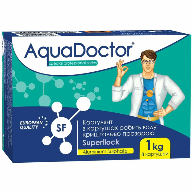 Коагулянт флокулянт в картушах против мутности в воде бассейна AquaDoctor SuperFlock 1 кг - изображение 3
