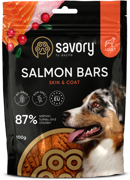 Ласощі для собак Джерки Savory Bars With Salmon батончики з лососем 100 г (4820261921106) - зображення 1