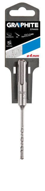 Бур Graphite SDS-plus 4x110мм S4, quatro, 4 ріжучі кромки 57H400 - зображення 3