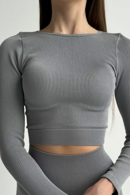Кроп-топ в рубчик с длинными рукавами INSECRET CROP TOP RIBBED CHISELED STONE S/M Світло-сірий 