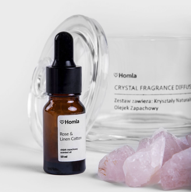 Zestaw zapachowy HOMLA Serenity Olejek zapachowy Rose & Linen Cotton 10 ml + Naturalne kryształy 210 g (5906496719295) - obraz 5