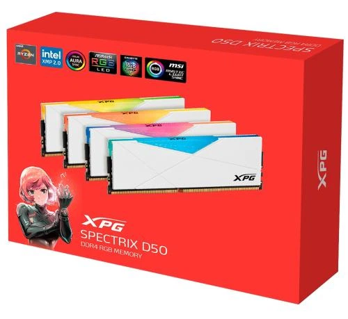 Память 16Gb x 4 (64Gb Kit) DDR4, 3600 MHz, ADATA XPG Spectrix D50, White, 18-22-22, 1.35V, с радиатором (AX4U360016G18I-QCWH50) - изображение 3