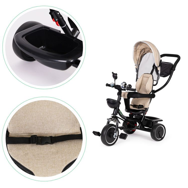 Rowerek trójkołowy EcoToys z obracanym siedziskiem i daszkiem JM-066-9 Beżowy (5903089065470) - obraz 7
