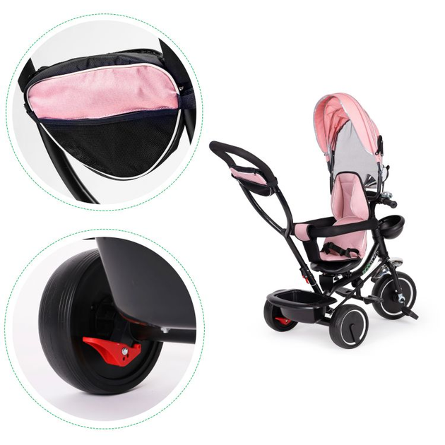 Триколісний велосипед EcoToys з поворотним сидінням і дашком JM-066-9 Рожевий (5903769974146) - зображення 8
