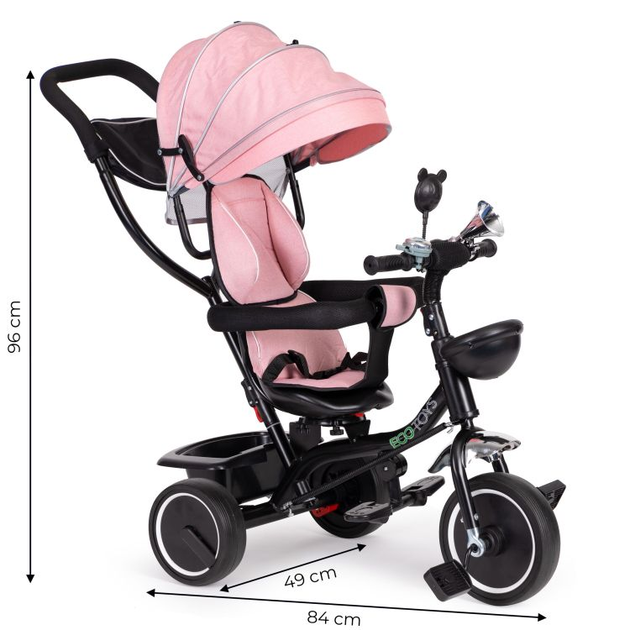 Триколісний велосипед EcoToys з поворотним сидінням і дашком JM-066-9 Рожевий (5903769974146) - зображення 9