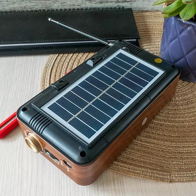 Радиоприемник портативный FM радио проигрыватель с флешкой USB на аккумуляторе с солнечной батареей с фонариком с повербанком с Bluetooth Блютуз, Фиолетовый - изображение 11