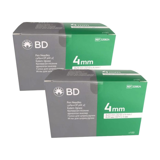 Голки для інсулінових ручок "BD Microfine Thin Wall" 4 мм (32G x 0,23 мм), 200 шт. - зображення 1