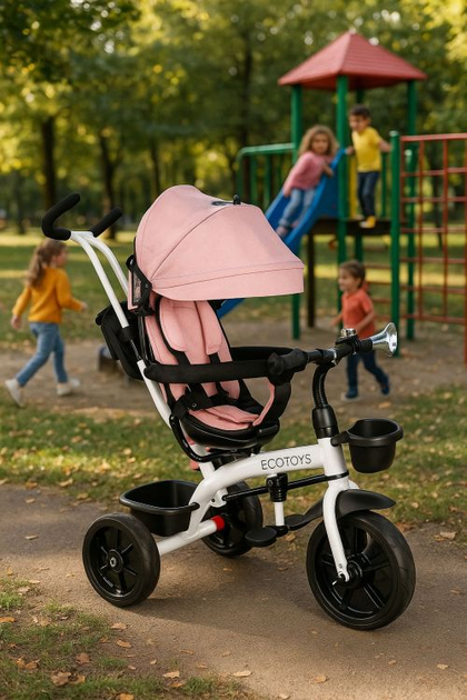 Rowerek trójkołowy EcoToys z obracanym siedziskiem 360° JM-322 Różowy (5903769974221) - obraz 10