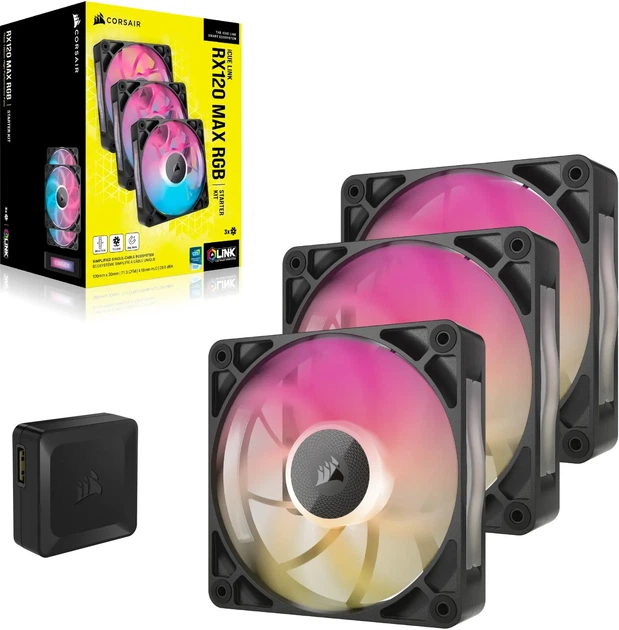 Zestaw wentylatorów Corsair iCUE LINK RX120 Max RGB Starter Kit 120 mm 3-Pack Black (CO-9051034-WW) - obraz 5