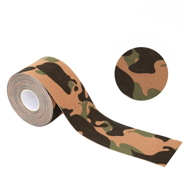 Кінезіо тейп для обличчя та тіла Kinesio tape, розмір 5см*5м, зелений комуфляж (LS-KT-07-5) - зображення 2