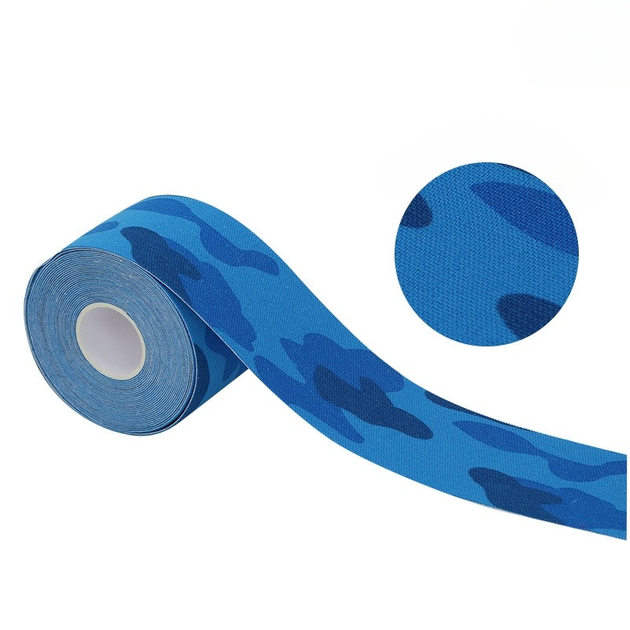 Кінезіо тейп для обличчя та тіла Kinesio tape, розмір 3,8см*5м, блакитний комуфляж (LS-KT-06-3_8) - зображення 2