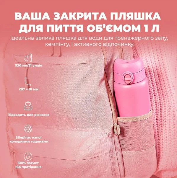 Бутылка для воды металлическая вакуумная ION8 920 мл Vacuum Insulated Rose Bloom (I8TS1000ROSEB) - изображение 5