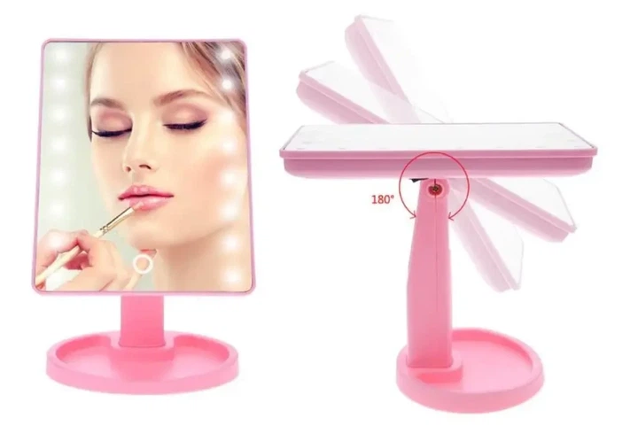 Косметичне дзеркало Magic MakeUp Mirror з підсвічуванням 16 світлодіодів Рожеве 5308 - зображення 6