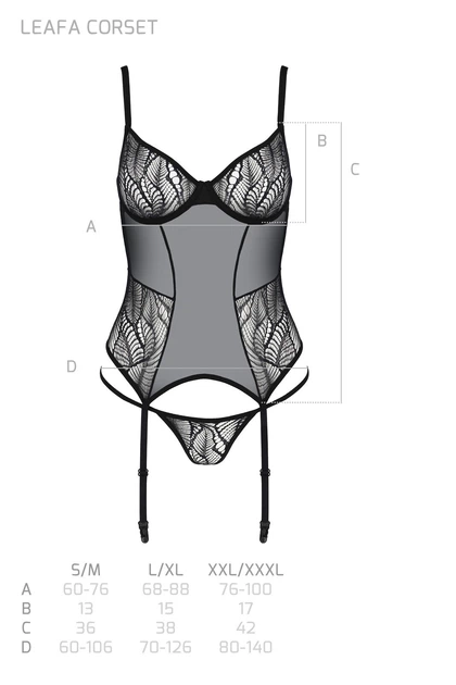 Комплект Passion LEAFA CORSET XXL/XXXL Чорний (SX0505) - изображение 5