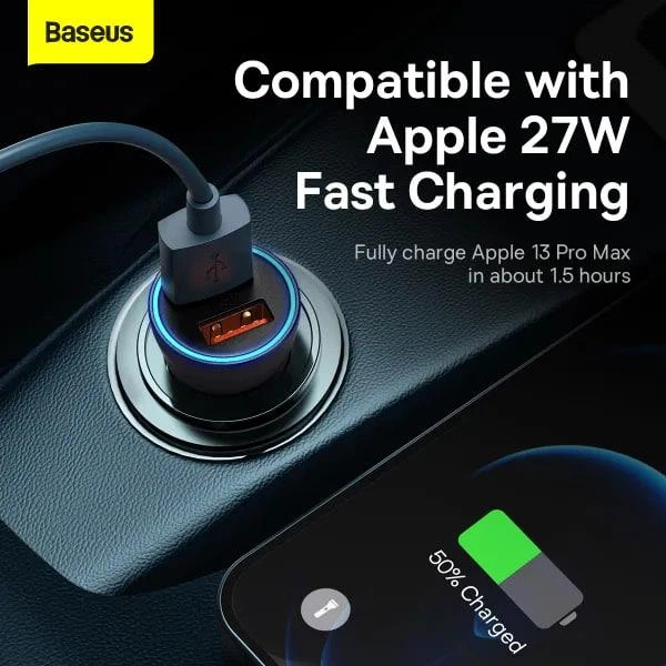 Автомобильное зарядное устройство Зарядка в авто Baseus Golden Contactor Max 60W 2USB Быстрая зарядка QC 3.0 (CGJM000013) Grey - изображение 14