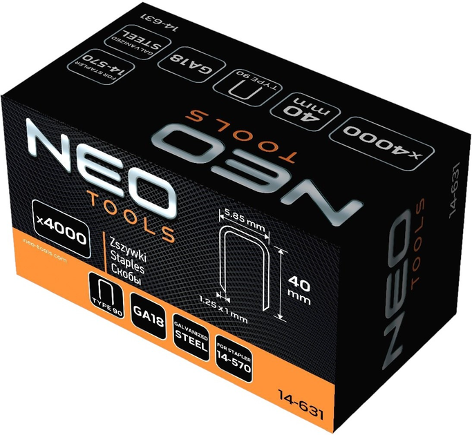 Оцинковані скоби для пневматичного степлера NEO Tools GA18 40 мм 14-631 (5907558453898) - зображення 4
