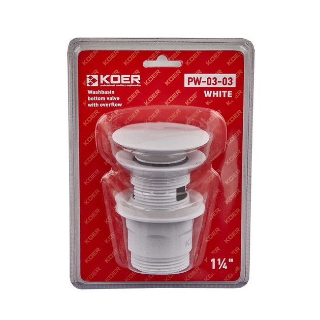 Донный клапан для раковины с переливом Koer PW-03-03 автоматический (Click-Clack) (Цвет белый) 1 1/4'' (KR3395) - изображение 3