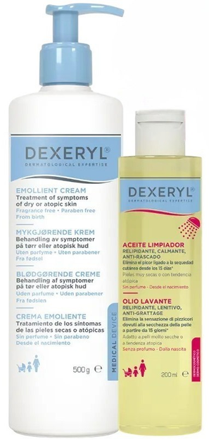 Дитячий косметичний набір Dexeryl Emollient Крем 500 мл + Олія 200 мл (3573994008095) - зображення 1