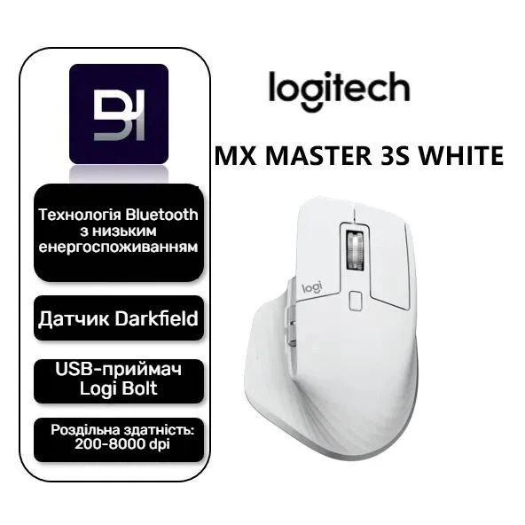 Миша бездротова Logitech MX Master 3S White – фото, відгуки