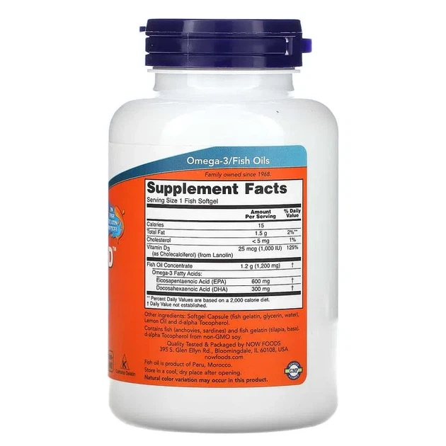 Омега 3 + витамин Д3 Now Foods (Ultra Omega 3-D) 90 капсул - изображение 2