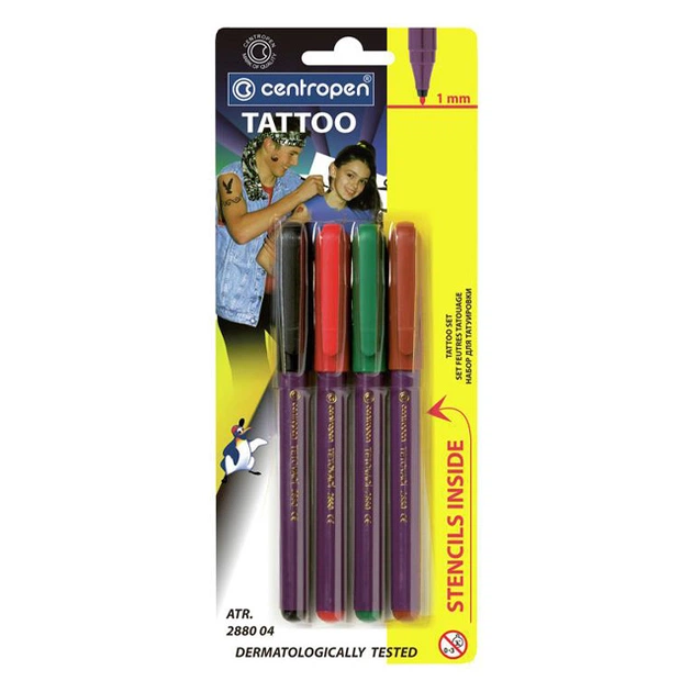 Набор маркеров для татуажа Centropen Tattoo 4 шт + трафарет (2880) - Фото 2 Набор маркеров для татуажа Centropen Tattoo 4 шт + трафарет (2880) - изображение 2