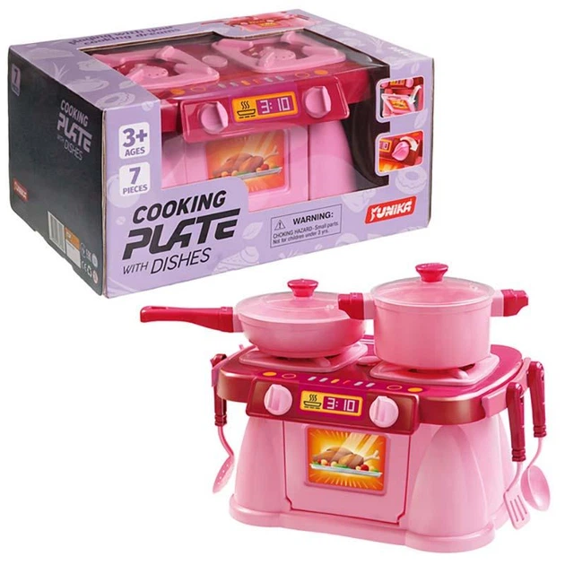 Детская кухонная плита Cooking Plate with dishes розовая Юника Юника 71696 - изображение 2