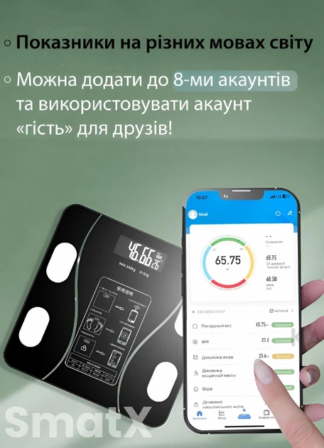 Смарт весы для измерения веса тела и показателей воды жира мышц Wear Fit QRFT-01 Bluetooth 180kg Черный - изображение 8