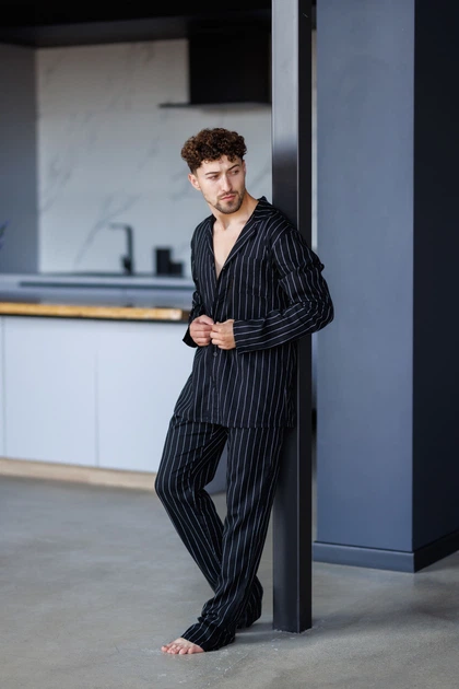 Піжама чоловіча у смужку льон Handy Wear Linen Strip чорна 4XL - зображення 6