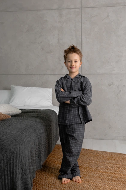 Пижама детская Handy Wear Homely вареный хлопок в клетку графит 110-116 - изображение 5