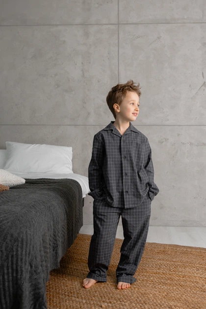 Пижама детская Handy Wear Homely вареный хлопок в клетку графит 110-116 - изображение 4