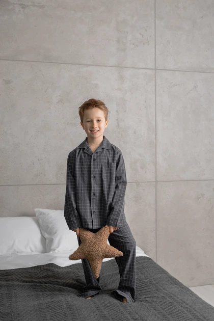 Пижама детская Handy Wear Homely вареный хлопок в клетку графит 110-116 - изображение 6