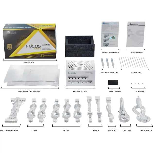 Блок питания Seasonic Focus GX 850W ATX 3.1 80+ Gold (FOCUS-GX-850-ATX31-WHITE) White - изображение 10