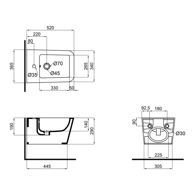 Біде підвісне Mixxus QUADRO-0502 520x360x290mm (MI6713) - изображение 3