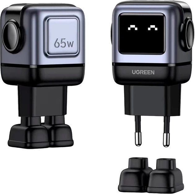 Зарядний пристрій Ugreen CD361 Robot tech 65W 2xType-C 1xUSB Gan Fast Charger Grey (25685B) - Фото 2 Зарядний пристрій Ugreen CD361 Robot tech 65W 2xType-C 1xUSB Gan Fast Charger Grey (25685B) - зображення 2