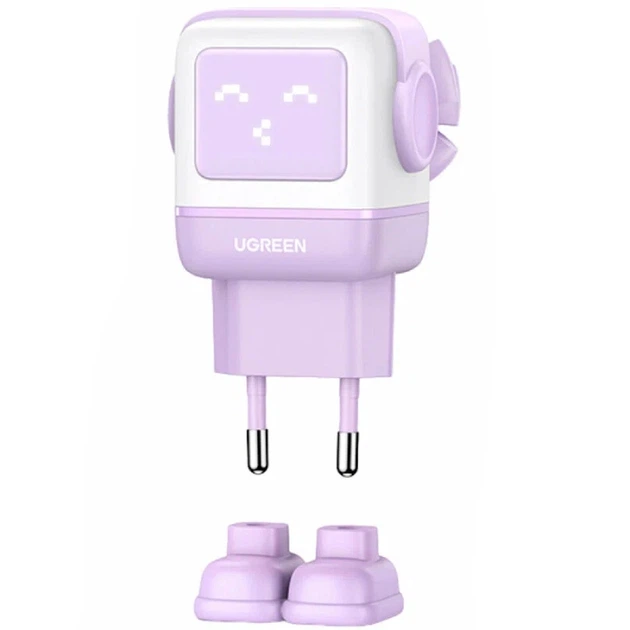 Зарядний пристрій Ugreen CD361 Robot tech 65W 2xType-C 1xUSB Gan Fast Charger Purple (35291) - зображення 2