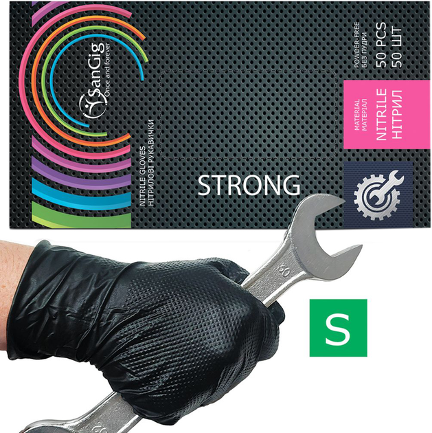 Рукавички Sangig нітрилові blackdiamond powder free S Чорні 50 шт (2024100680670) - зображення 1