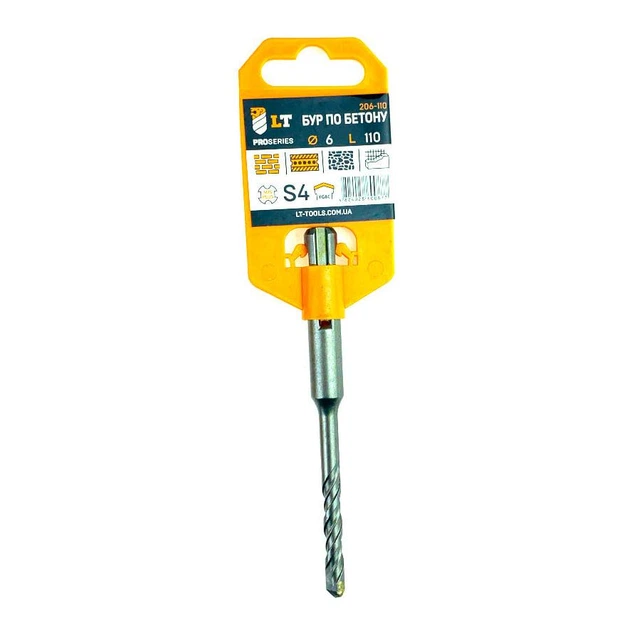 Бур по бетону LEVTOOLS Ø6x110 мм SDS-PLUS S4 (206-110L) - Фото 1 Бур по бетону LEVTOOLS Ø6x110 мм SDS-PLUS S4 (206-110L) - изображение 1