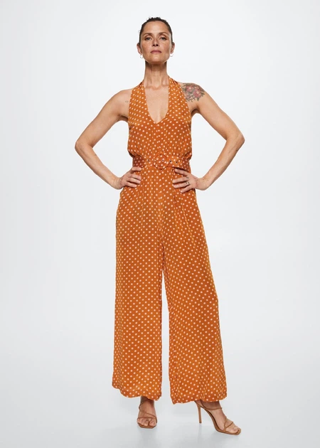 Кобінезон MANGO Polka-dot Long Jumpsuit Коричневий S 37050423 - Фото 1 Кобінезон MANGO Polka-dot Long Jumpsuit Коричневий S 37050423 - зображення 1