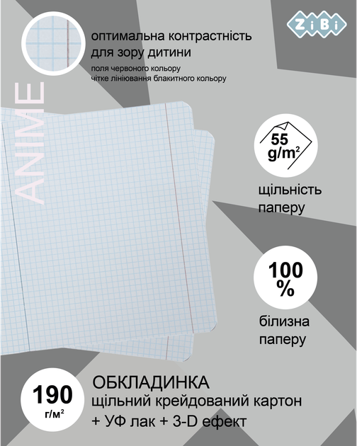 Набір предметних зошитів ZiBi Anime 48 аркушів у клітинку 8 предметів 10 шт (ZB.1704-99) - Фото 4 Набір предметних зошитів ZiBi Anime 48 аркушів у клітинку 8 предметів 10 шт (ZB.1704-99) - зображення 4