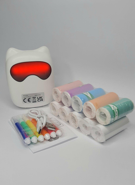 Портативный беспроводной RGB термопринтер для телефона MM-277 белый 10 рулонов - изображение 1