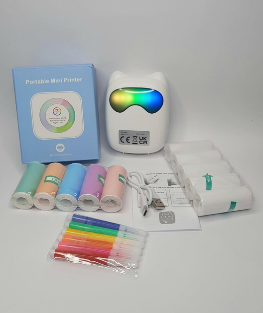 Портативный беспроводной RGB термопринтер для телефона MM-277 белый 10 рулонов - изображение 13