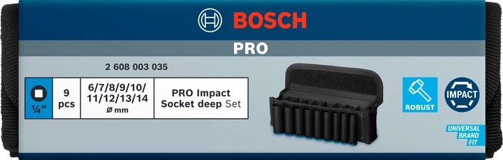 Набор ударных торцевых головок Bosch PRO Deep 9 шт1/4" 50 мм (2608003035) - Фото 4 Набор ударных торцевых головок Bosch PRO Deep 9 шт1/4" 50 мм (2608003035) - изображение 4