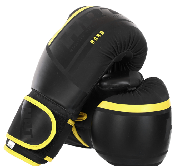 Перчатки боксерские для тренировок и спаррингов Hard Touch 4250 размер 14 унций Black-Yellow - изображение 3