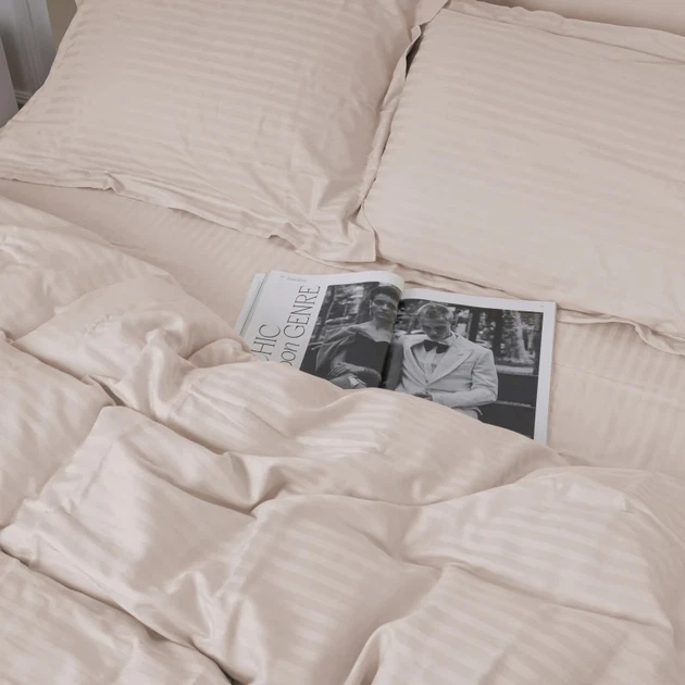 Комплект постільної білизни MirSon Satin Stripe 30-0004 Cream 160х220 Полуторний Євро (2200005248607) - Фото 2 Комплект постільної білизни MirSon Satin Stripe 30-0004 Cream 160х220 Полуторний Євро (2200005248607) - зображення 2