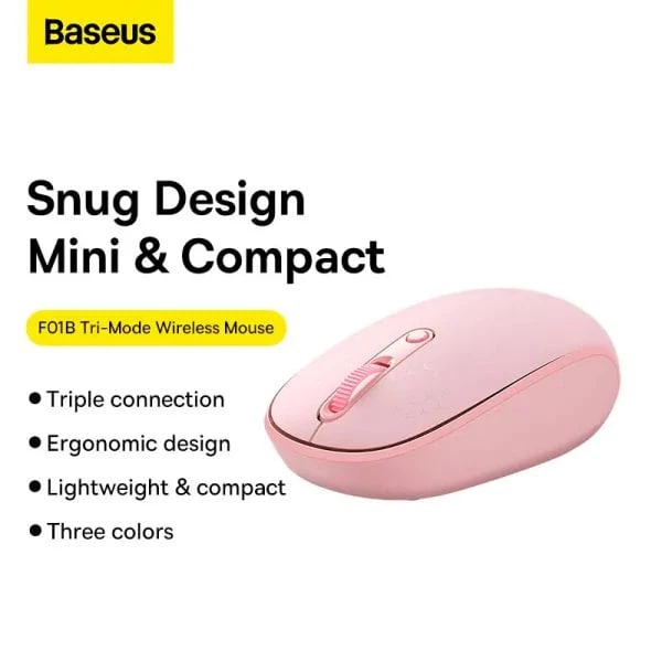 Беспроводная мышь Baseus F01B Tri-Mode Wireless Mouse 2.4G/BT5.0+BT3.0, 800-1200-1600dpi (B01055503413-00) Pink - Фото 11 Беспроводная мышь Baseus F01B Tri-Mode Wireless Mouse 2.4G/BT5.0+BT3.0, 800-1200-1600dpi (B01055503413-00) Pink - изображение 11
