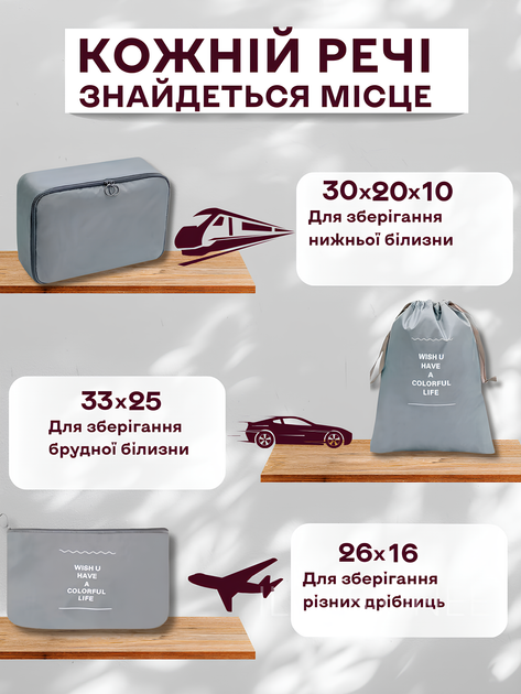 Органайзери набір органайзерів 12в1 дорожній для зберігання одягу взуття білизни косметики аксесуарів організація багажу компактне зберігання сумки чохли для чемодана ручної кладі поїздок подорожей водонепроникні складна конструкція сірі 3DTOYSLAMP - Фото 8 Органайзери набір органайзерів 12в1 дорожній для зберігання одягу взуття білизни косметики аксесуарів організація багажу компактне зберігання сумки чохли для чемодана ручної кладі поїздок подорожей водонепроникні складна конструкція сірі 3DTOYSLAMP - зображення 8