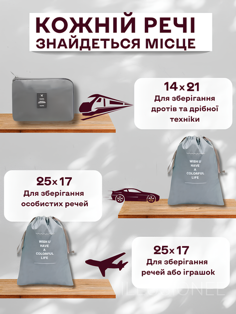 Органайзери набір органайзерів 12в1 дорожній для зберігання одягу взуття білизни косметики аксесуарів організація багажу компактне зберігання сумки чохли для чемодана ручної кладі поїздок подорожей водонепроникні складна конструкція сірі 3DTOYSLAMP - Фото 9 Органайзери набір органайзерів 12в1 дорожній для зберігання одягу взуття білизни косметики аксесуарів організація багажу компактне зберігання сумки чохли для чемодана ручної кладі поїздок подорожей водонепроникні складна конструкція сірі 3DTOYSLAMP - зображення 9