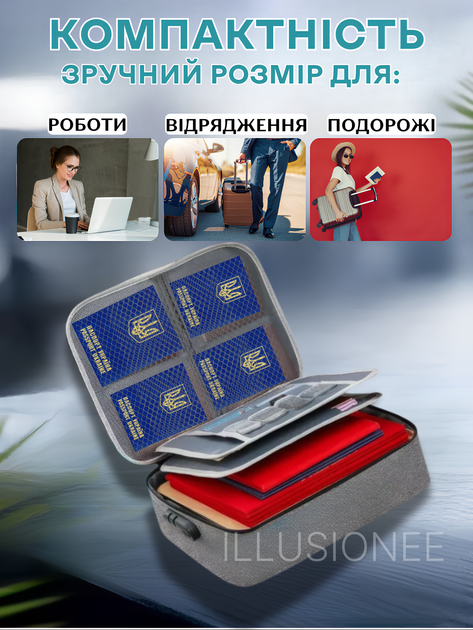 Органайзер дорожній 3DTOYSLAMP стильна сумка A4 STANDARD 37×27×11 см діловий кейс із кодовим замком відділеннями для документів паспортів банківських карт файлів аксесуарів дрібної електроніки для подорожей відряджень преміум подарунок cірий - зображення 2